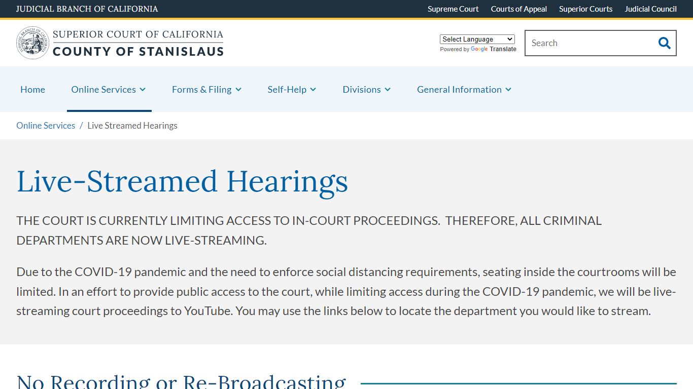 Live-Streamed Hearings | Superior Court of California | County of ...